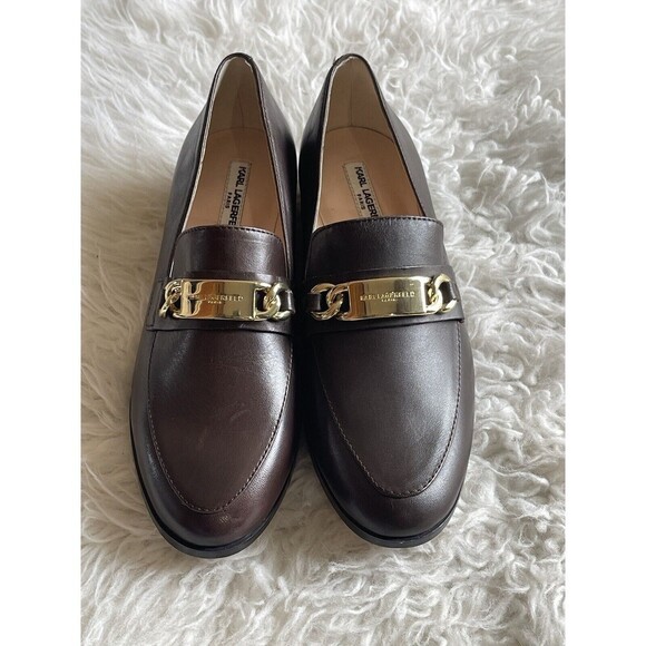 Karl Lagerfeld Women’s Size 6 Cabana Brown Loafers Flats Gold Chain NWOB - Picture 10 of 13